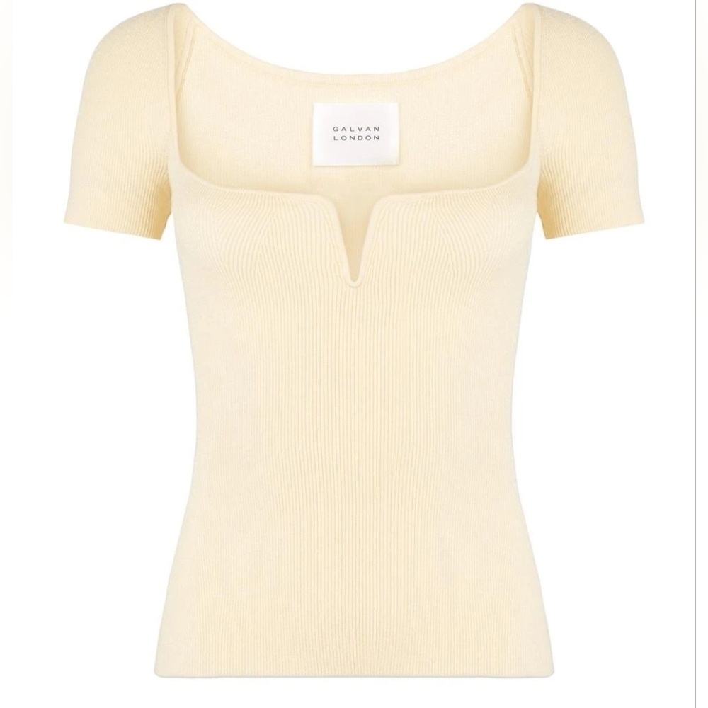 Galvan London Gaia Ribbed Knit Cream Top Soft Stretch Blend Size LG
